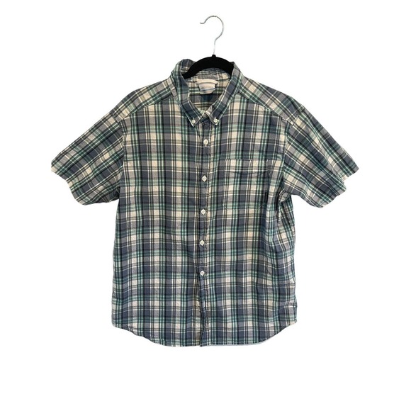 COLUMBIA Mens Shirt Blue Green Plaid Short Sleeve Button Up Regular Fit Sz Large - Picture 1 of 5